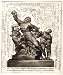 Der Laokoon als Jehova mit Satan und Adam, ca. 1820 (Kupferstich)